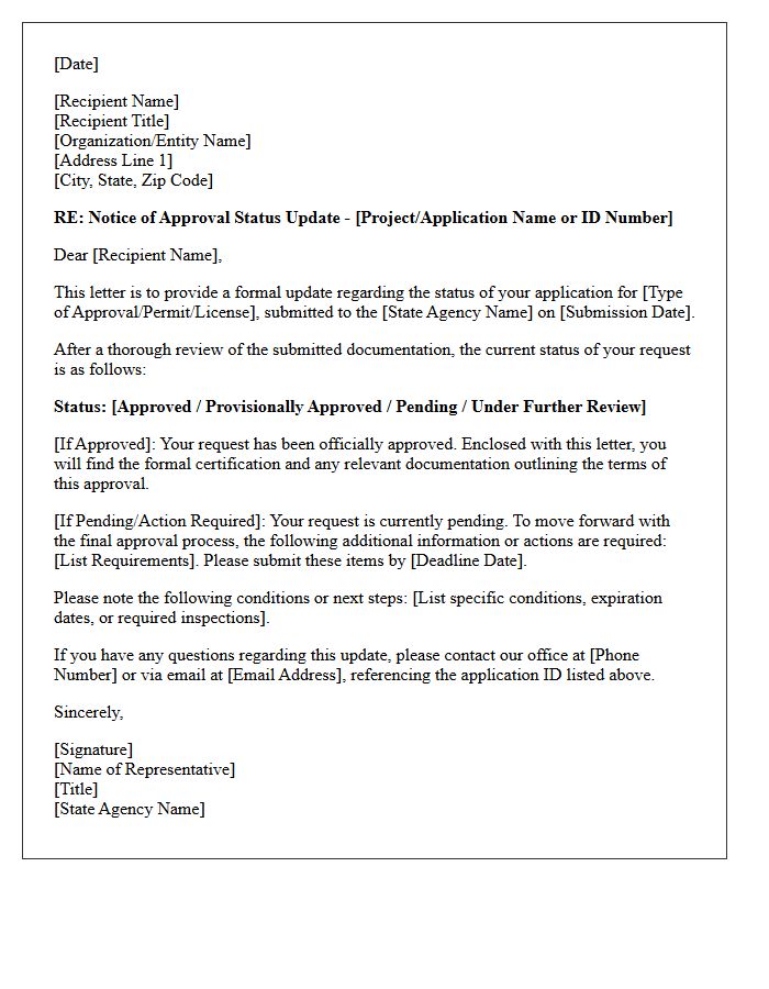 State Agency Approval Status Update Letter