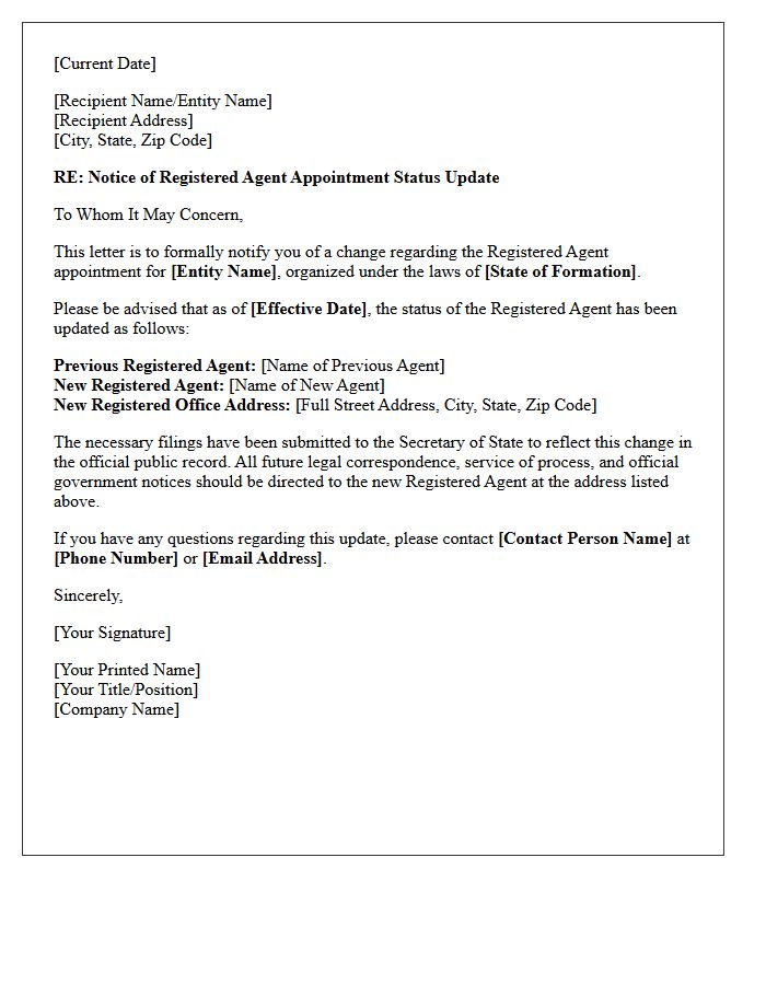 Registered Agent Appointment Status Update Letter