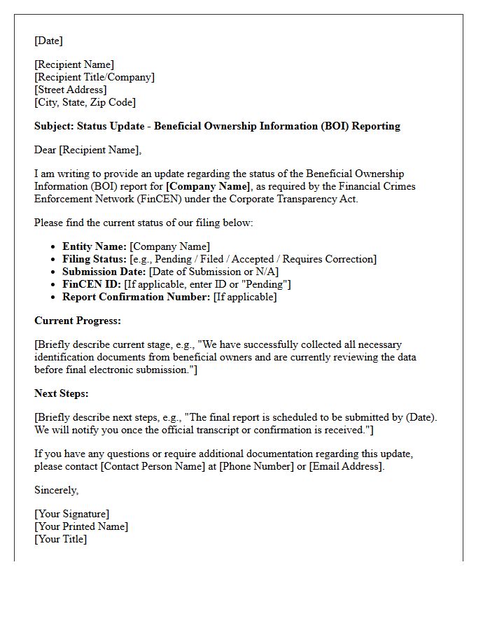 Beneficial Ownership Information Reporting Status Update Letter