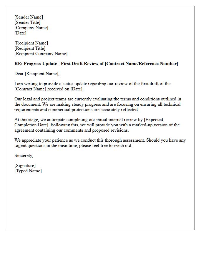 First Draft Contract Review Progress Letter