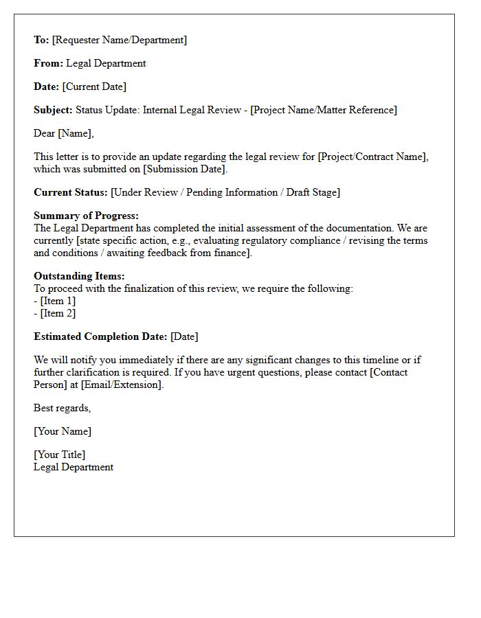 Internal Legal Review Status Letter