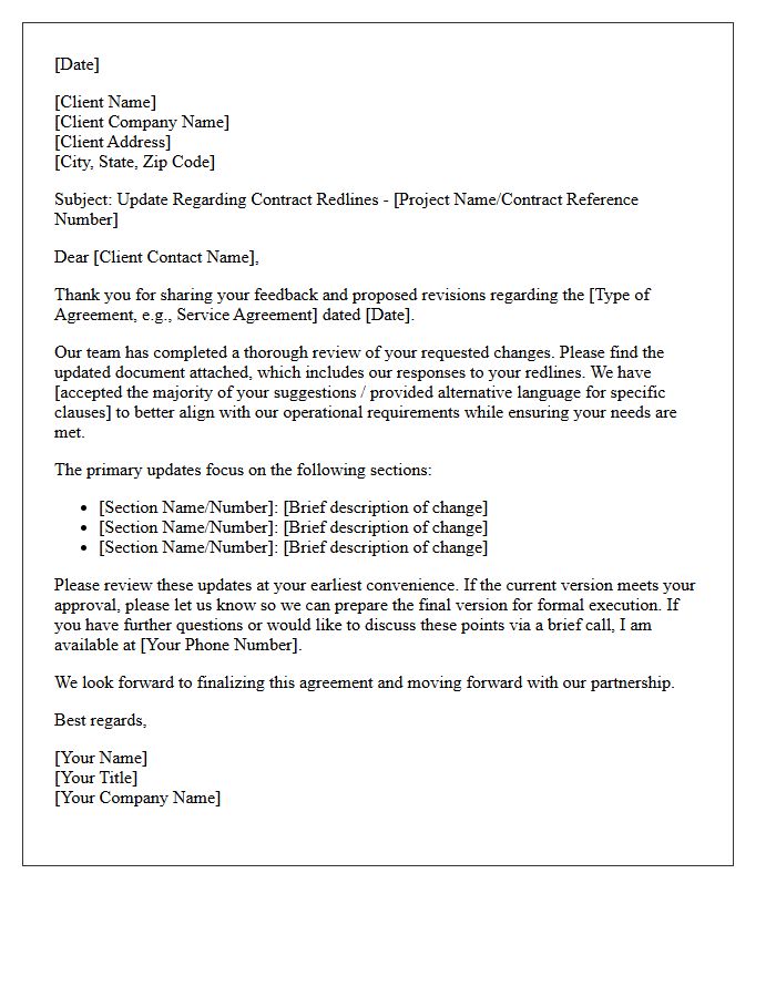 Client Contract Redline Update Letter