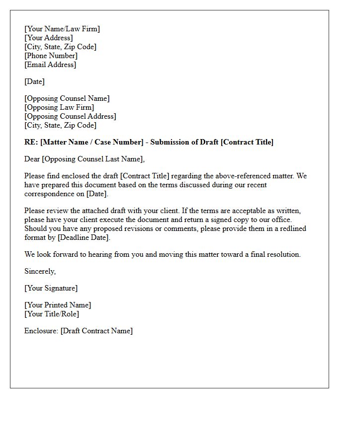 Opposing Counsel Contract Submission Letter