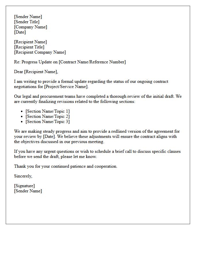 Contract Negotiation And Revision Progress Letter