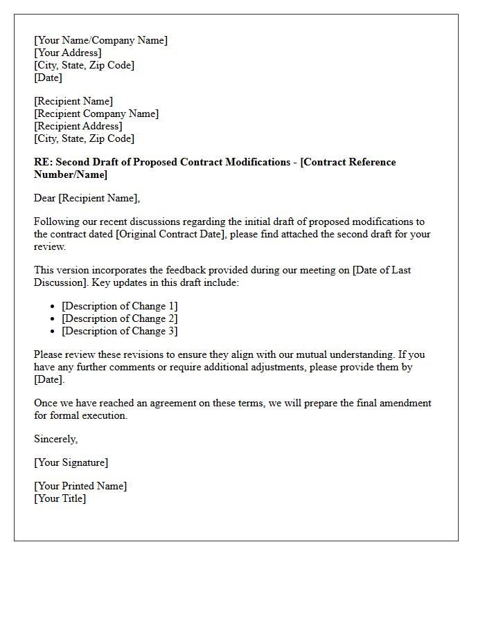 Second Draft Contract Modification Letter