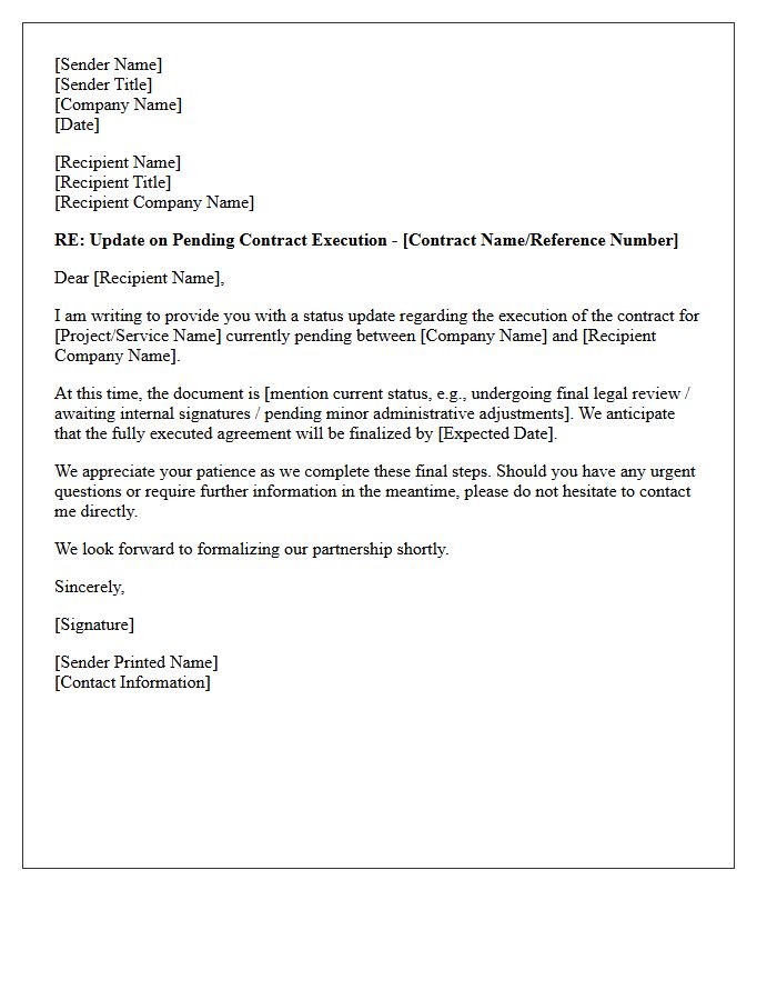 Pending Contract Execution Update Letter