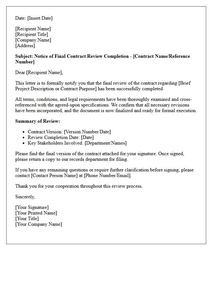 Final Contract Review Completion Letter