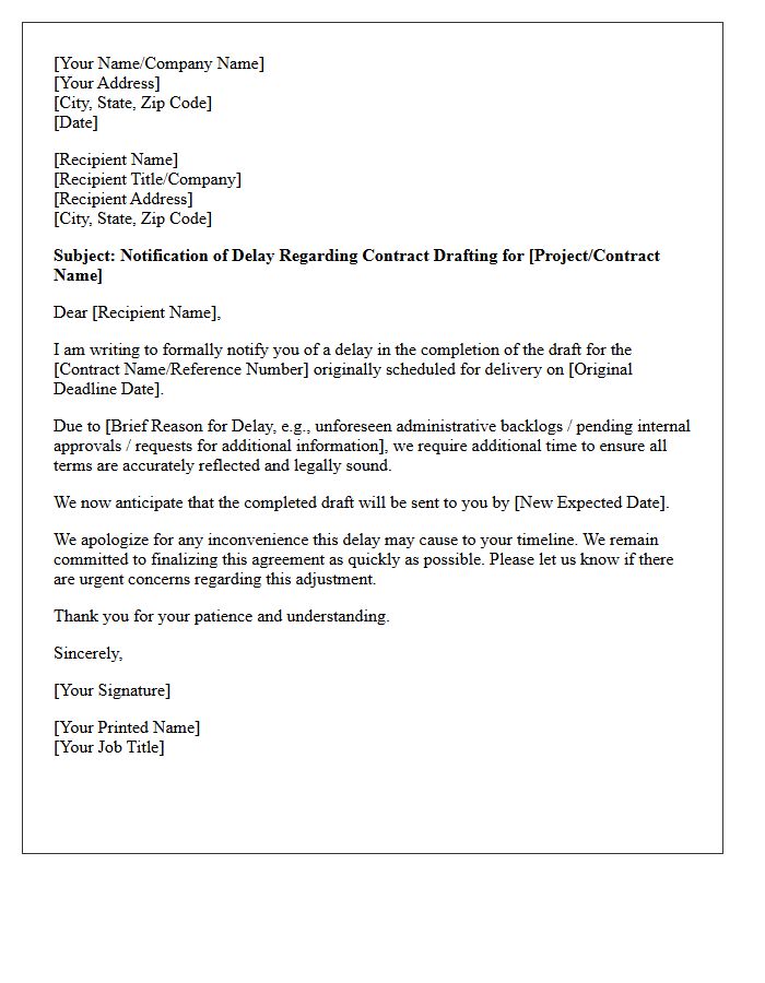 Contract Drafting Delay Notification Letter