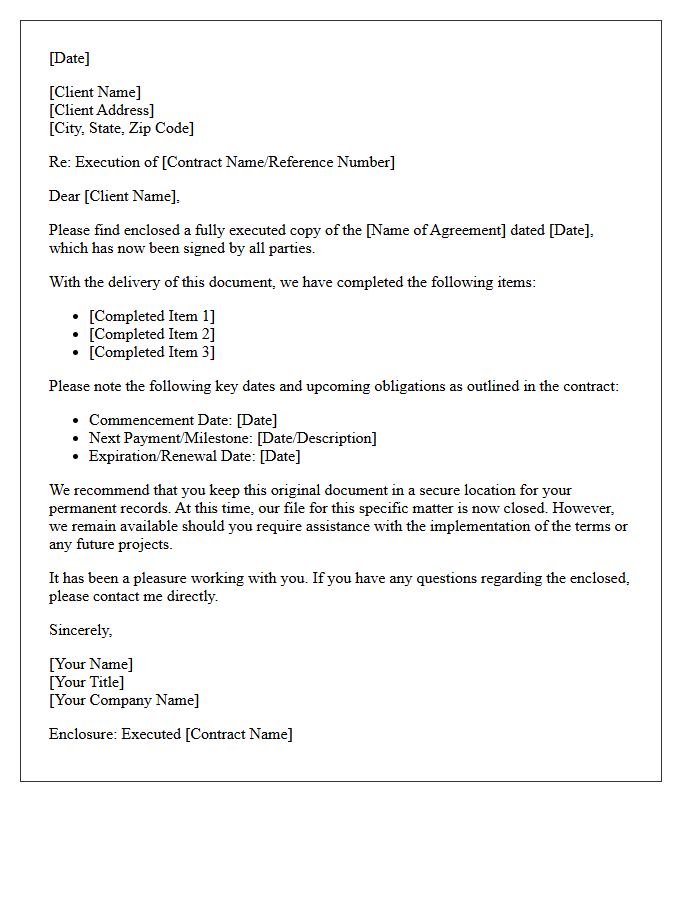 Executed Contract Delivery And Wrap-Up Letter