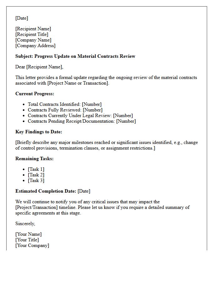 Material Contracts Review Progress And Status Letter