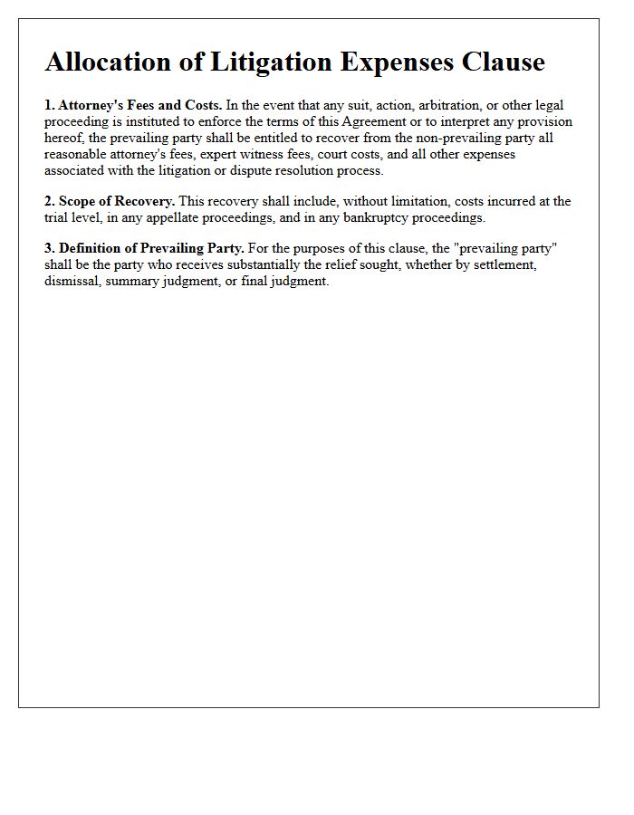 Allocation of Litigation Expenses Letter Clause