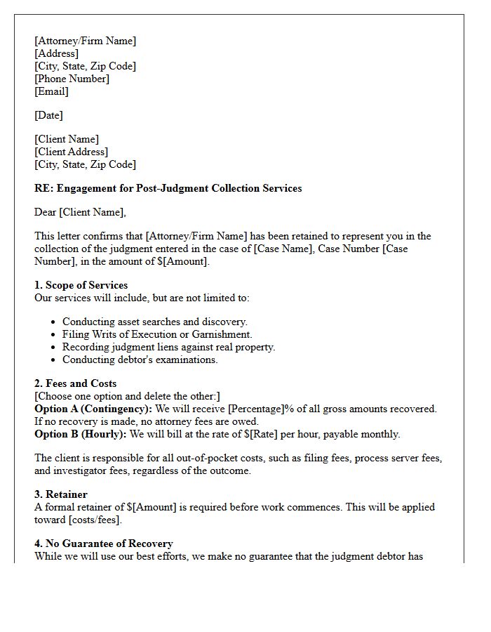 Post-Judgment Debt Collection Engagement Letter