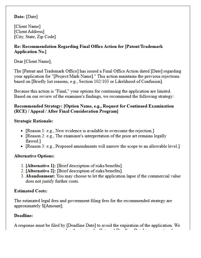 Final Office Action Strategy Recommendation Letter