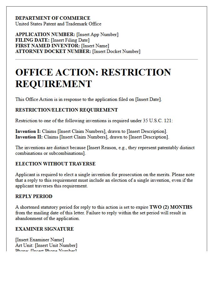 Restriction Requirement Office Action Notification Letter