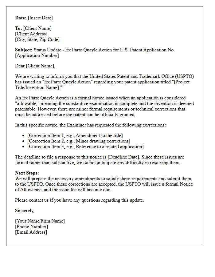 Ex Parte Quayle Action Update Letter