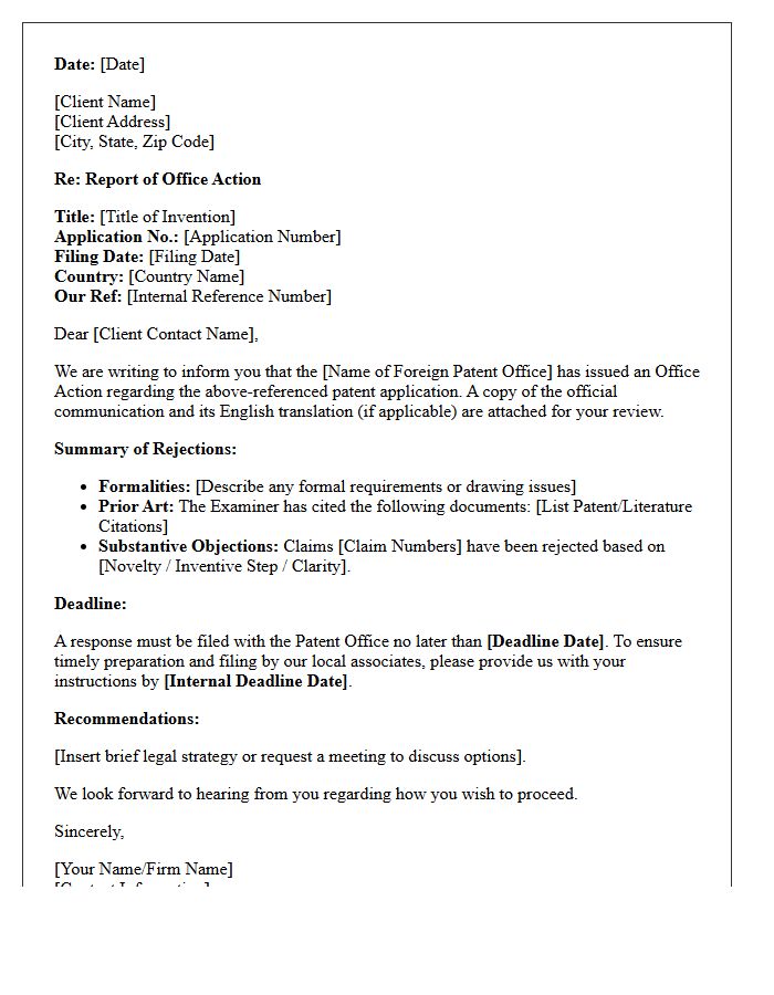 Foreign Patent Office Action Report Letter