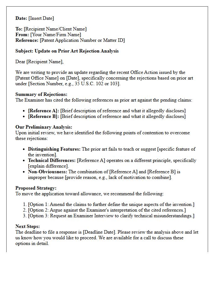 Prior Art Rejection Analysis Update Letter