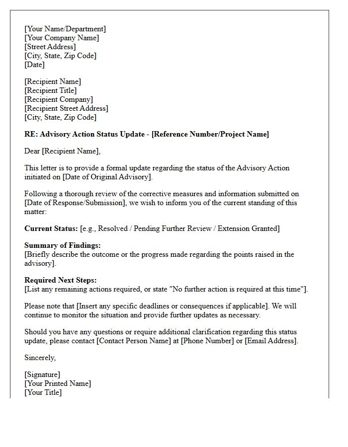 Advisory Action Status Update Letter
