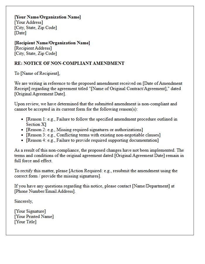 Notice Of Non-Compliant Amendment Letter