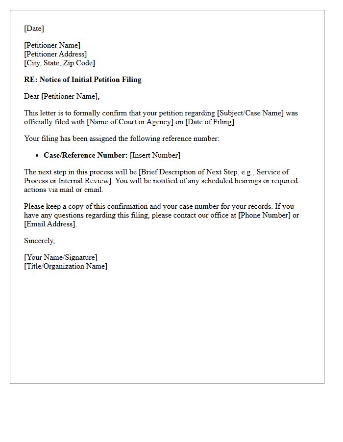 Initial Petition Filing Confirmation Letter