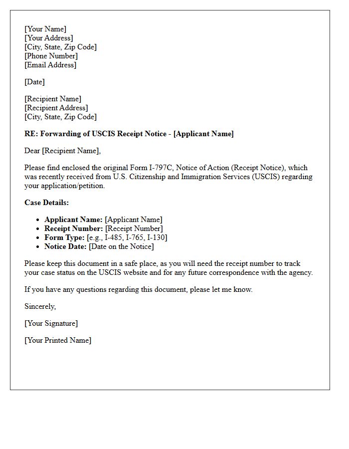 USCIS Receipt Notice Forwarding Letter