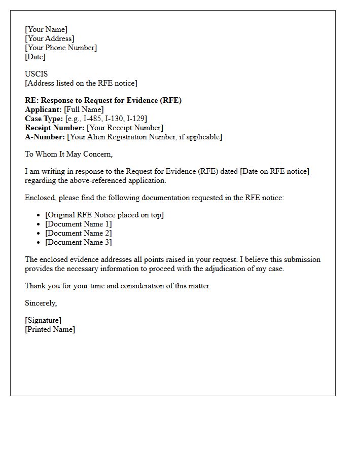 Request for Evidence Response Submission Letter