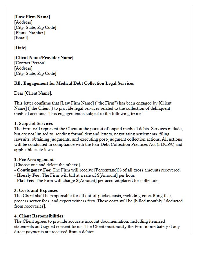 Medical Debt Collection Legal Services Engagement Letter