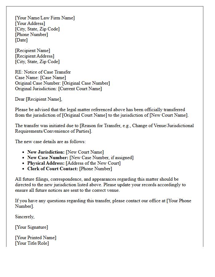 Case Transferred to New Jurisdiction Letter