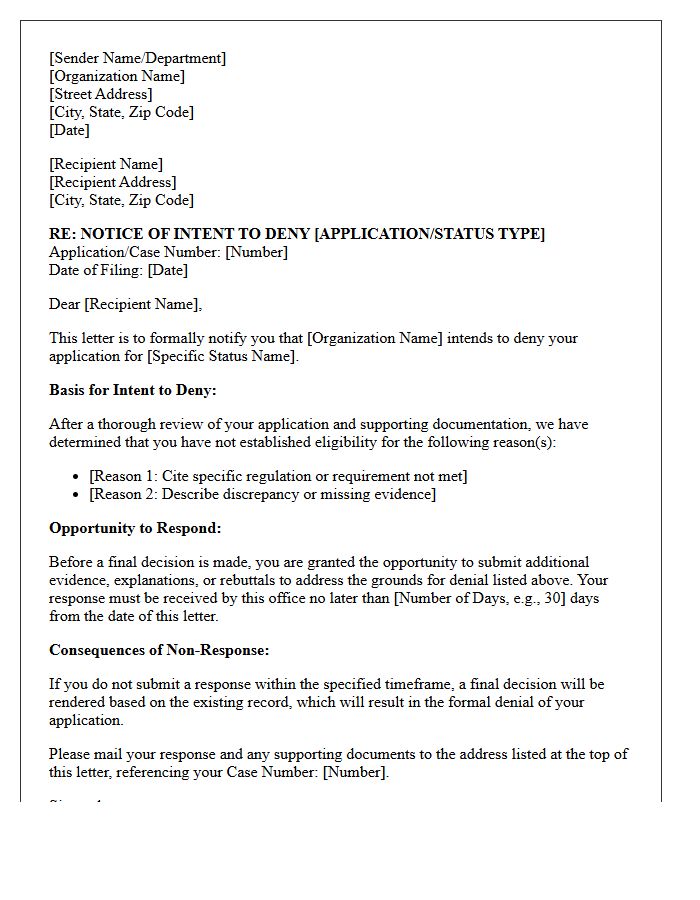 Notice of Intent to Deny Status Letter