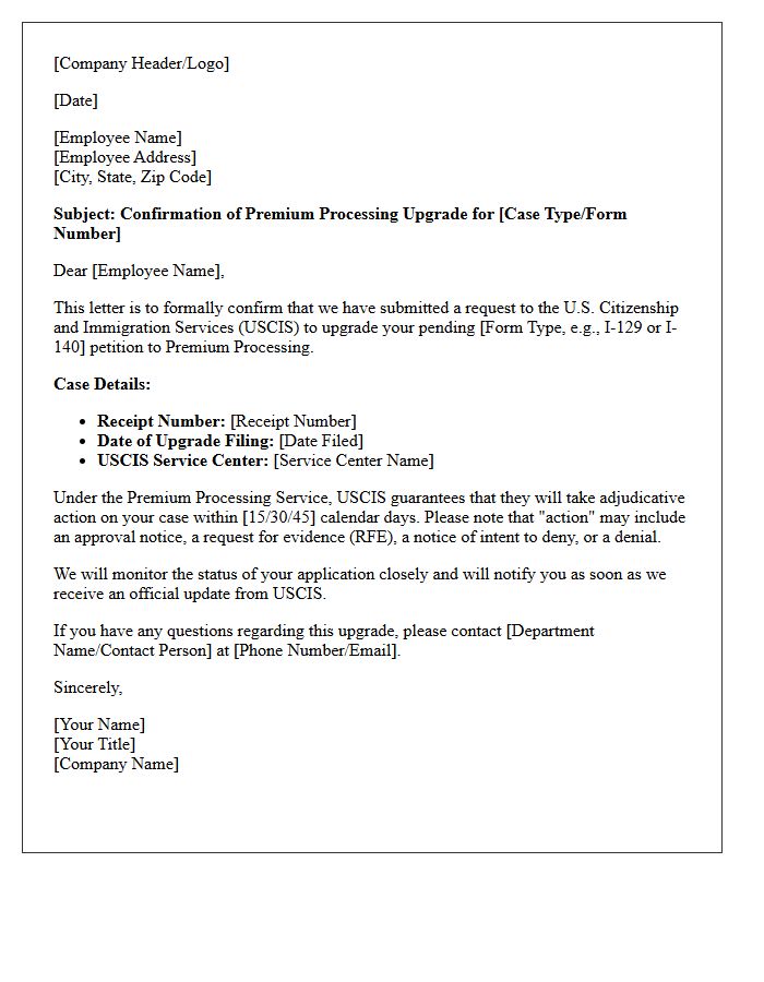 Premium Processing Upgrade Confirmation Letter