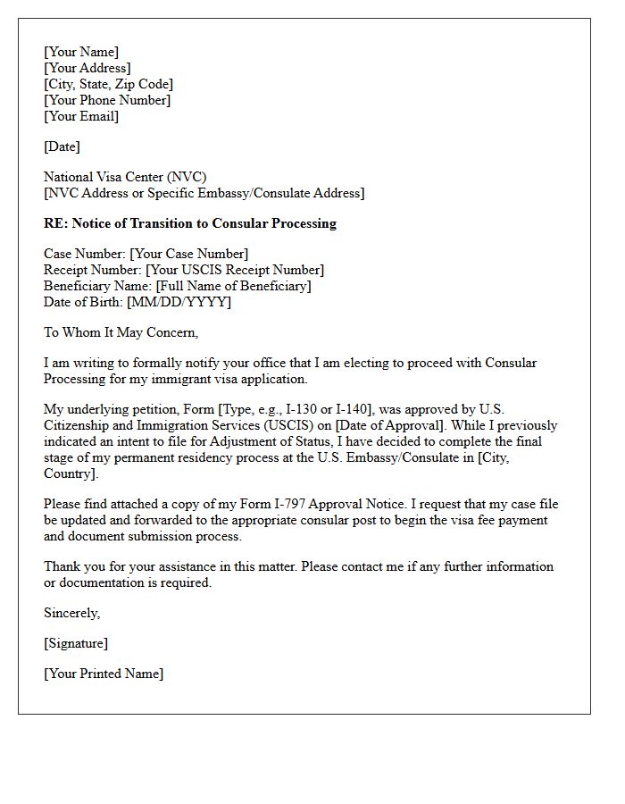 Consular Processing Transition Status Letter