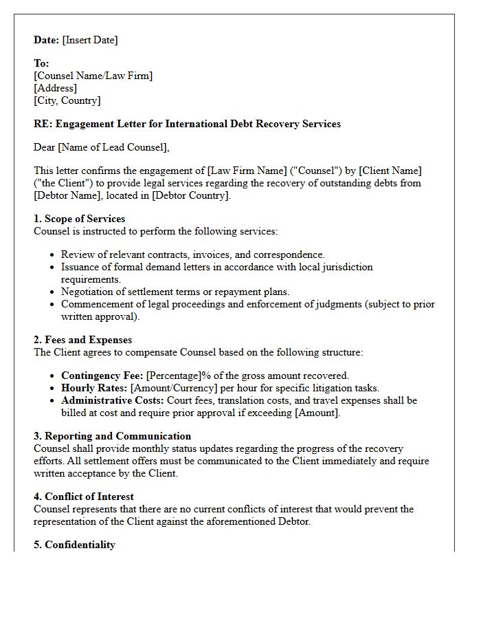 International Debt Recovery Counsel Engagement Letter