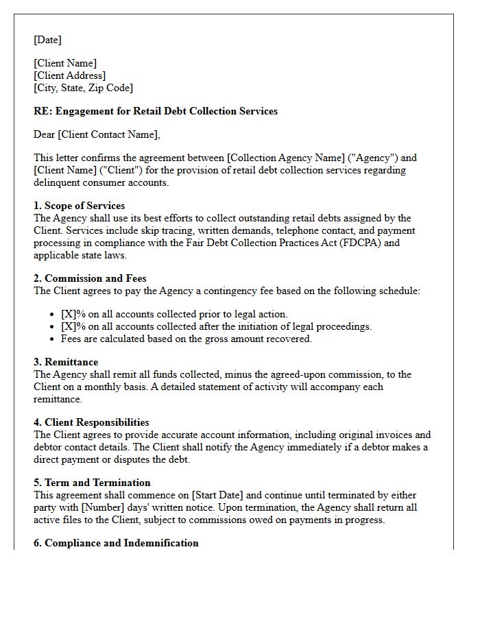 Retail Debt Collection Services Engagement Letter