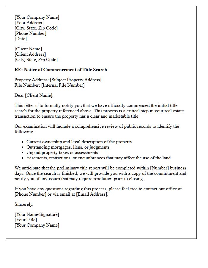 Initial Title Search Commencement Letter