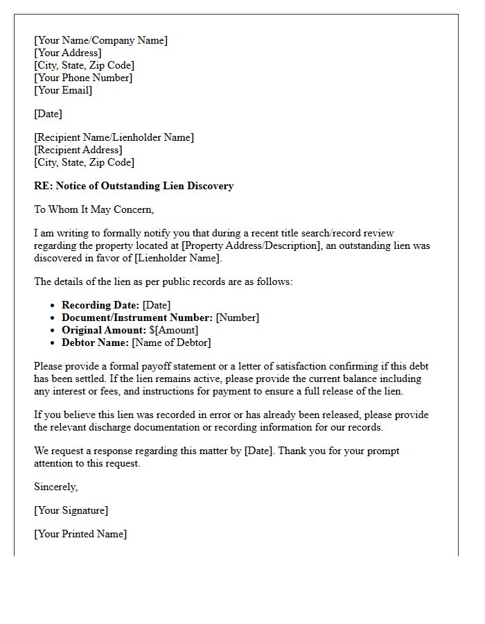Outstanding Lien Discovery Notice Letter