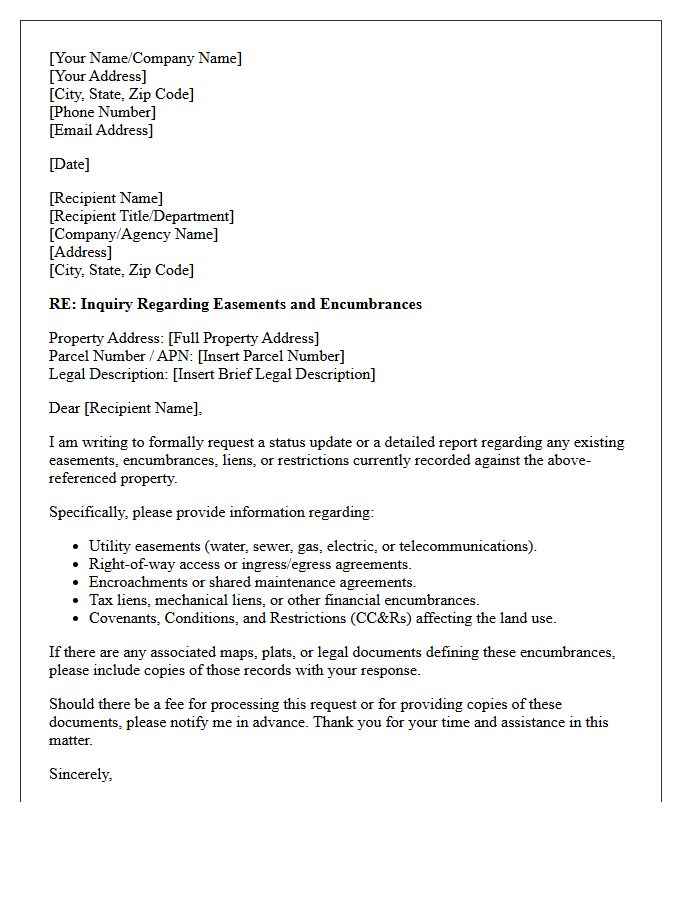 Property Easement and Encumbrance Status Letter