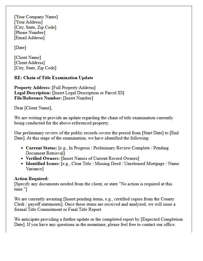 Chain of Title Examination Update Letter