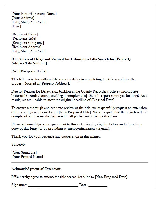 Title Search Delay and Extension Letter