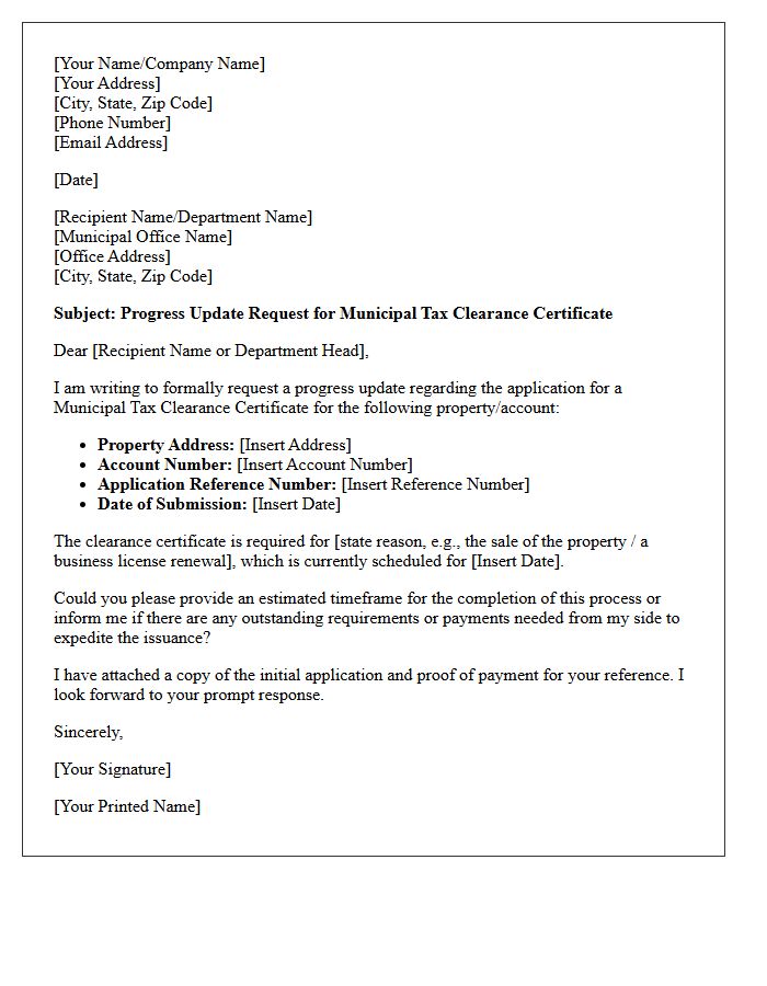 Municipal Tax Clearance Progress Letter