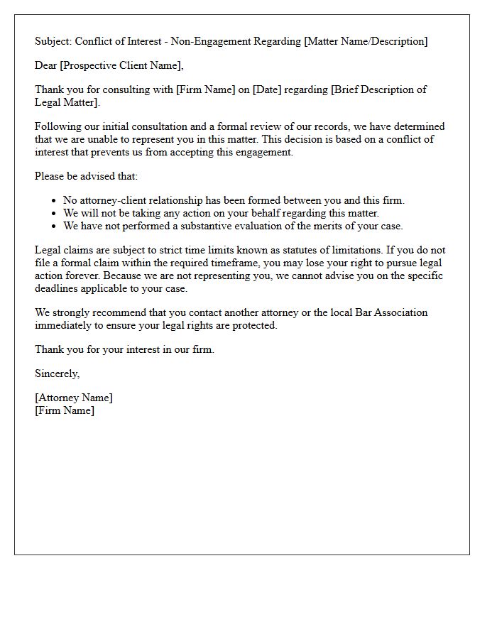 Post-Consultation Conflict of Interest Non-Engagement Letter
