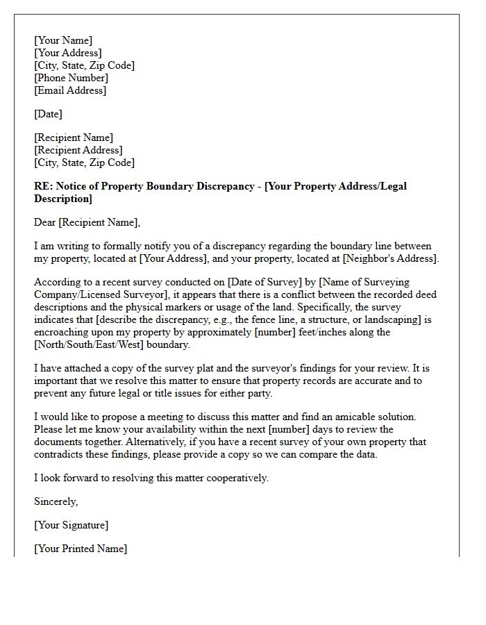 Boundary and Survey Discrepancy Notice Letter