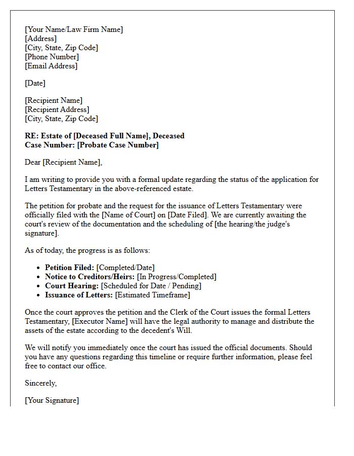 Official Letters Testamentary Issuance Progress Letter