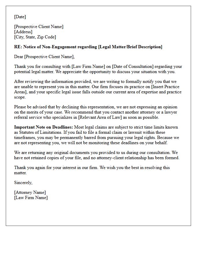 Post-Consultation Out of Practice Area Non-Engagement Letter