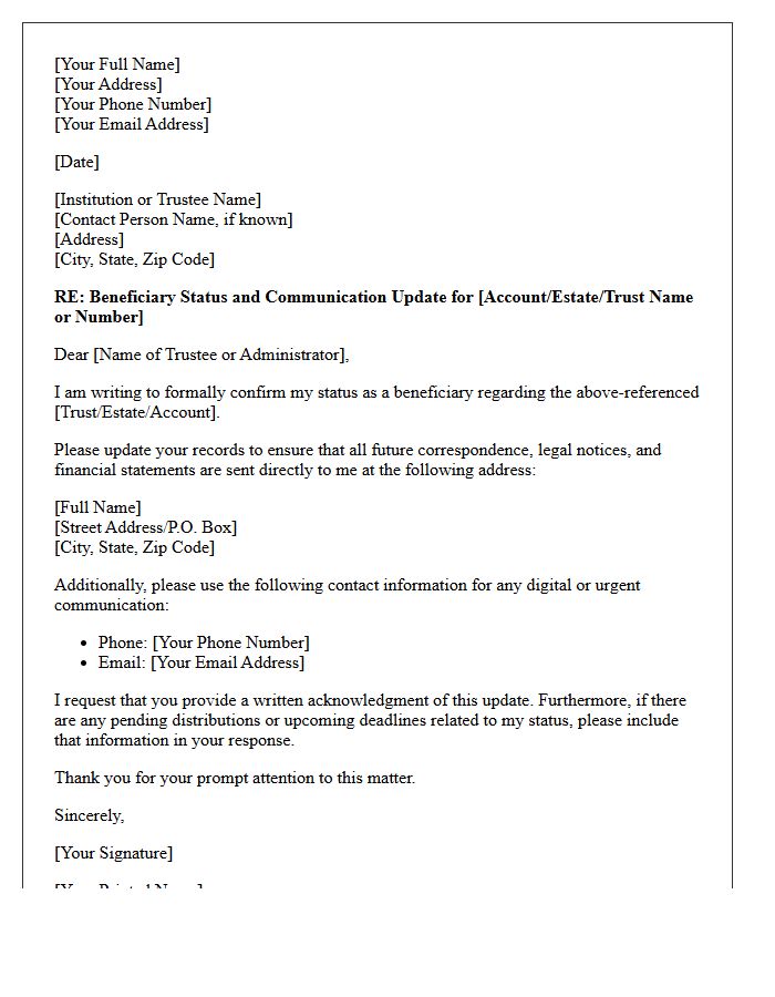Beneficiary Status and Communication Update Letter