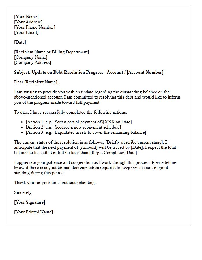 Outstanding Debt Resolution Progress Letter