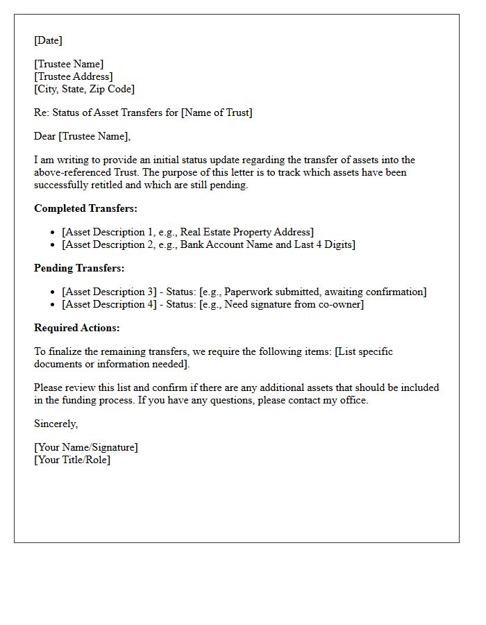 Initial Trust Asset Transfer Status Letter
