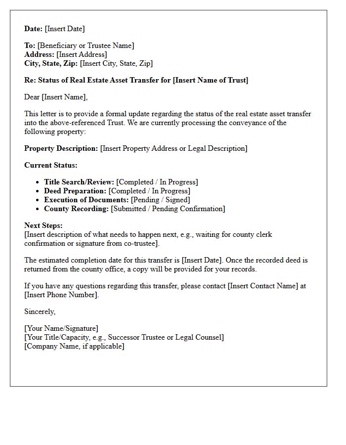 Real Estate Trust Asset Transfer Status Letter
