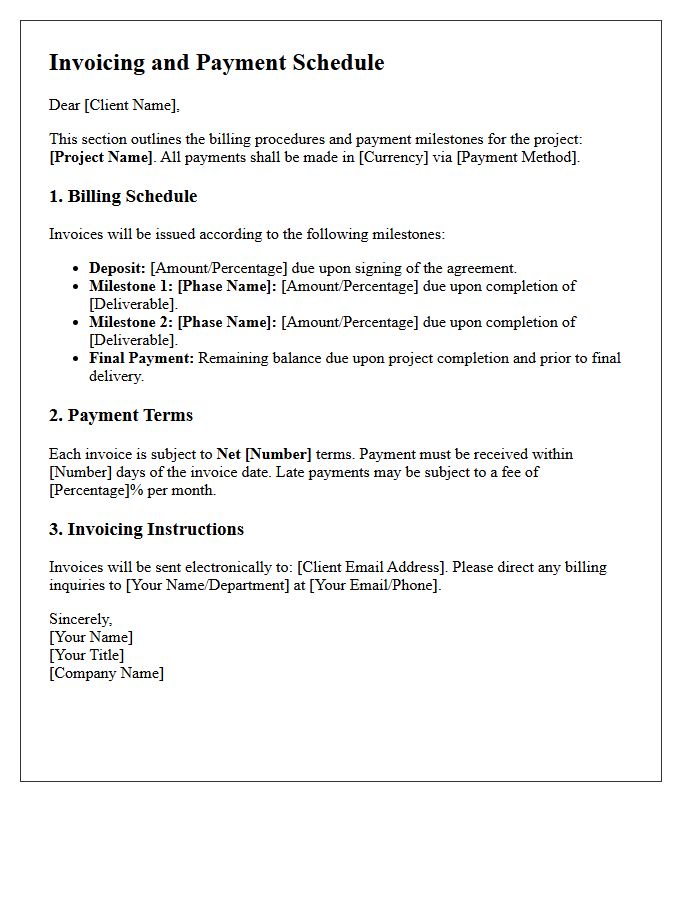 Invoicing and Payment Schedule Letter Section