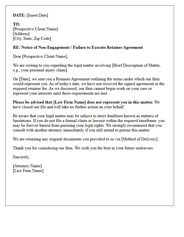 Failure to Execute Retainer Non-Engagement Letter