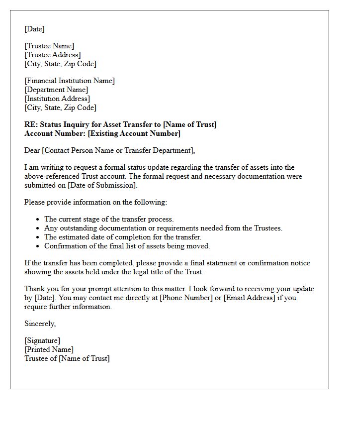 Financial Account Trust Asset Transfer Status Letter